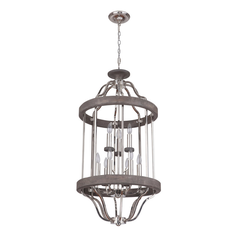 Arkaitz 9 - Light Lantern Geometric Chandelier, Polished Nickel/Greywood