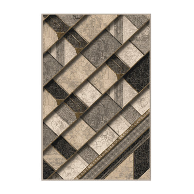Tapis oriental beige doux et moelleux en tissu bouclé Durden