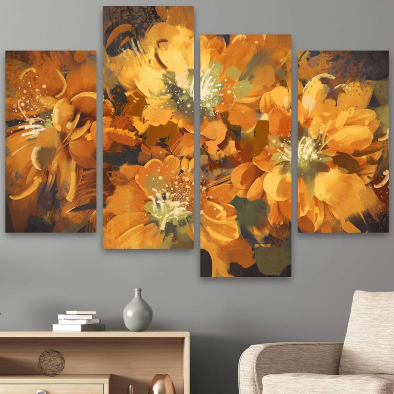" Orange Flowers " 4 - Pieces