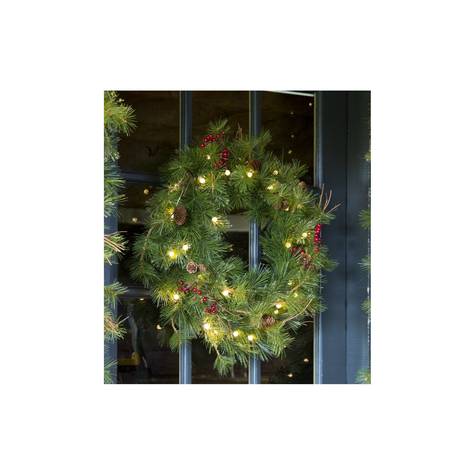 Faux Pine Lighted Wreath, 24"