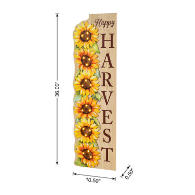 36"H Fall Lighted Wood Watercolor Sunflower Porch Decor w/Timer