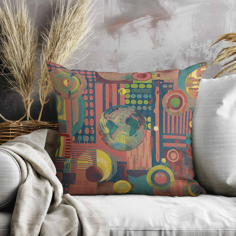 Coussin Orbital Echoes, Bleu/rouge, Carré 18 po