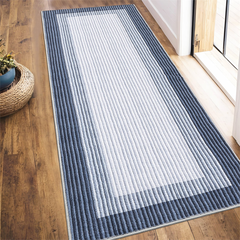 2X6FT Area Rug Machine Washable Modern Low Pile Non Slip Rugs Striped Edge Foldable Area Rug Stain Resistant Imitation Print Indoor Carpet Entryway Bathroom Rug Faux Wool Netural Rug for Dining Room