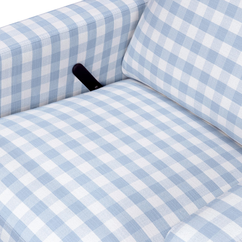 Crewe Recliner and Swivel Glider, Blue Gingham Polyester Blend