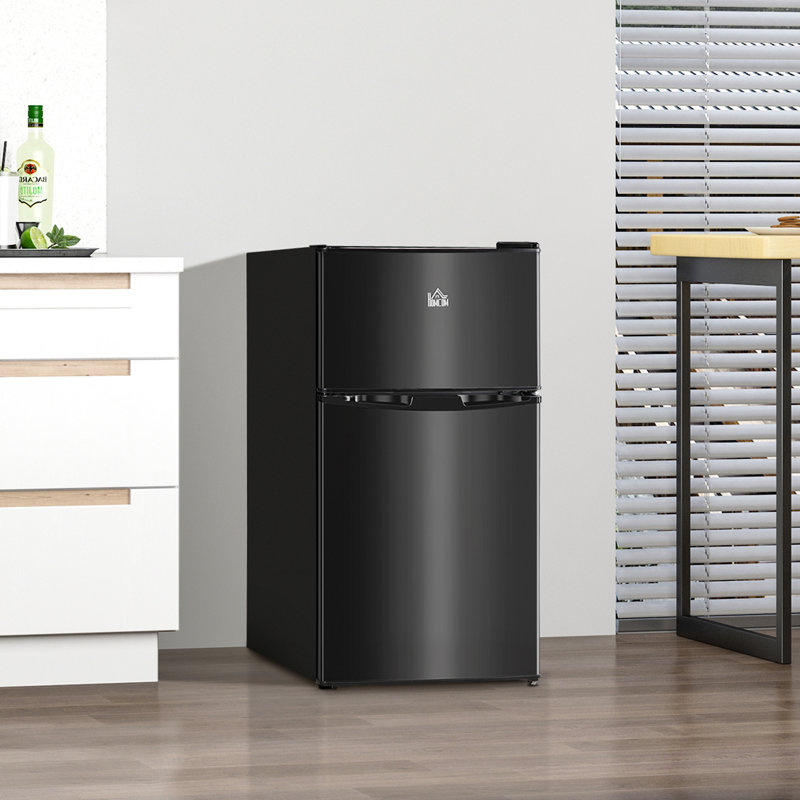Double Door Mini Fridge With Freezer, Black