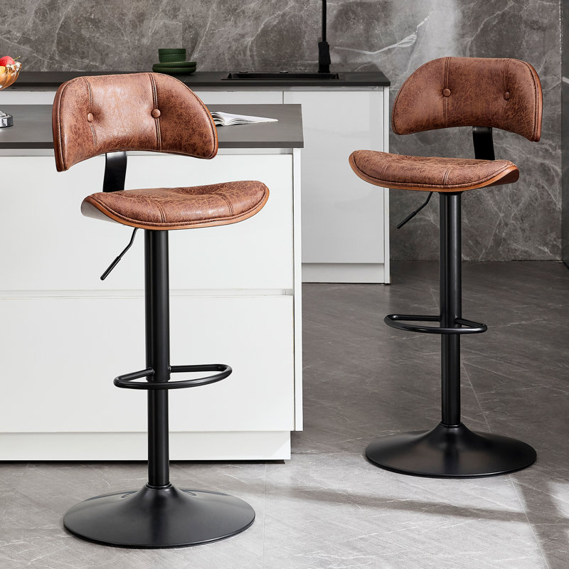 Tabouret de bar pivotant et réglable en hauteur avec repose-pieds, 2, Cadre texturé brun / noir rétro