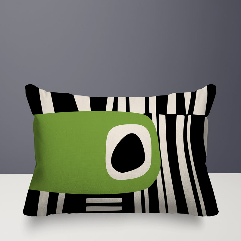 Oreiller rectangulaire réversible intérieur / extérieur Jina, Chartreuse / noir / blanc cassé, H 14 po x l 20 po