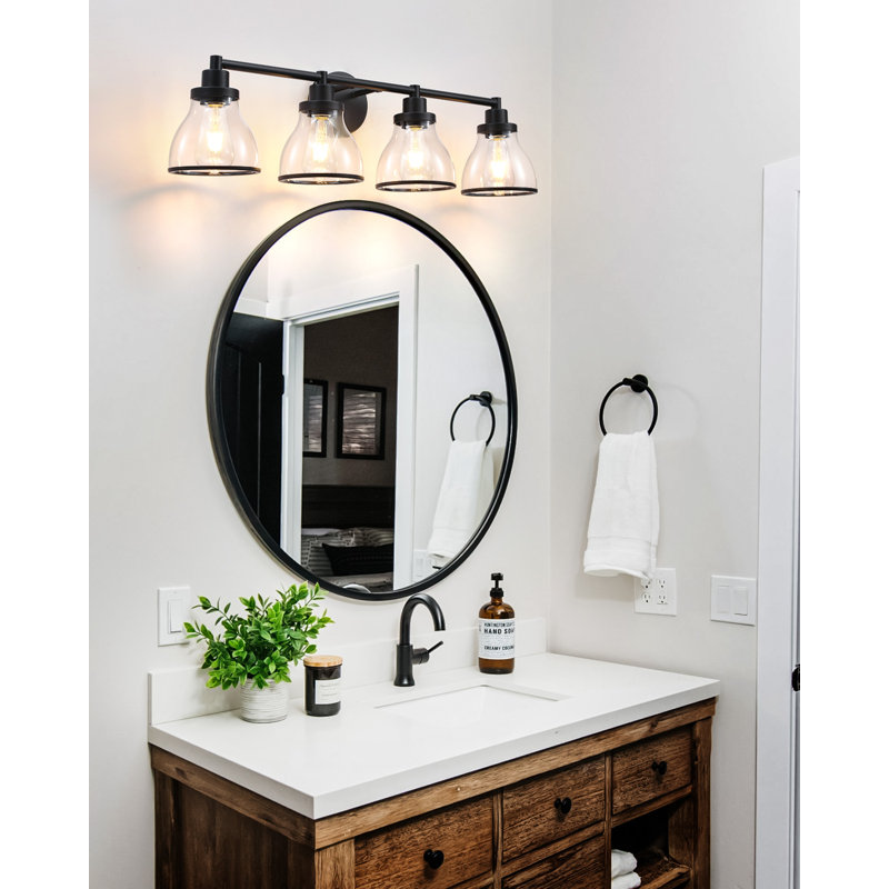 Éclairage de meuble-lavabo pour salle de bain / couloir / vestiaire en verre transparent, Peinture noire mate, 4 lumières