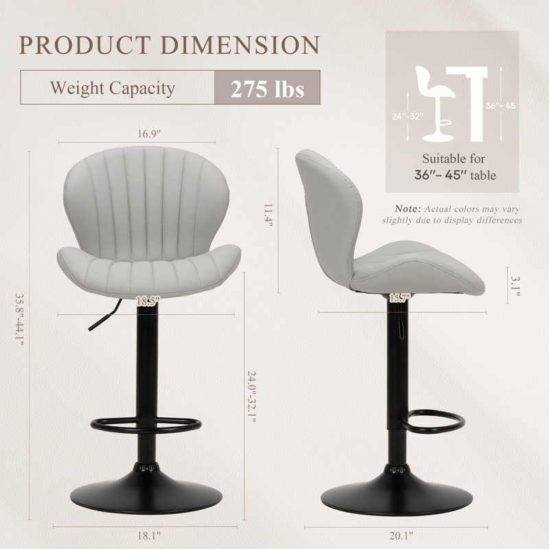  Tabouret de bar pivotant à hauteur réglable avec structure en métal, Gris