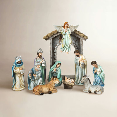 11 Piece Deluxe Blue Resin Nativity Figurine Set