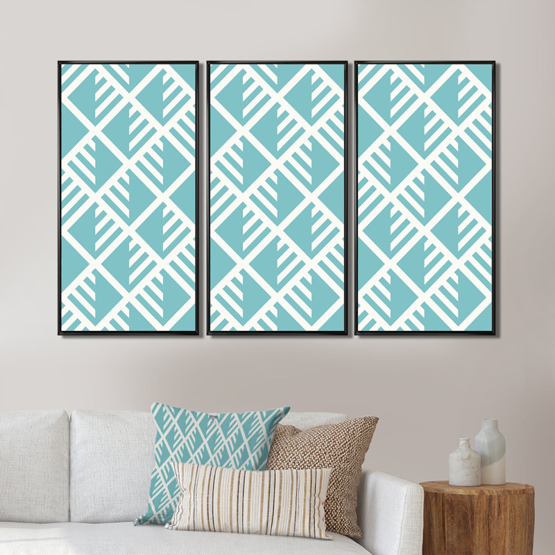 «Light Blue Diamonds», ensemble de 3 toiles encadrées encadrées, Noir, H 28 po x l 36 po x P 1 po