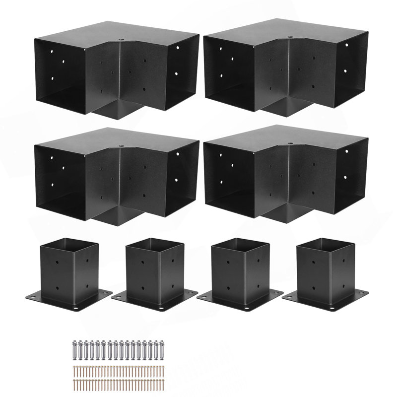 Ensemble de support de pergola, 4 x 4 pouces (taille intérieure 3,5 x 3,5), 4 pièces de support de poteau de coin de bricolage à 3 voies robuste, poutres en bois faciles à installer pour les pavillons de jardin, pergolas de patio, cabane en rondins