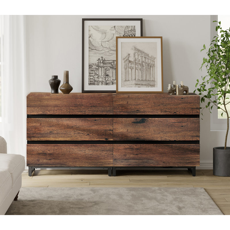 Modern Wooden Dresser For Bedroom Or Living Room, Closet Organizer With 6 Spacious Drawers, Metal Base Chest Of Drawers, Brown