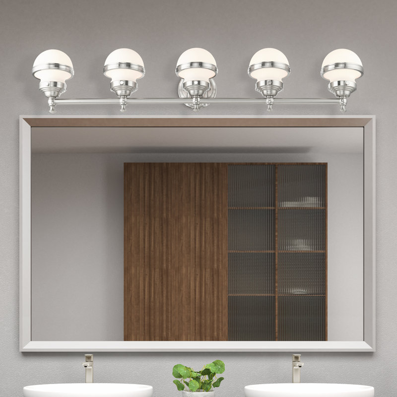 Aseret Dimmable Vanity Light, Brushed Nickel, 8.25" H x 42" W x 7.25" D, 5 Lights