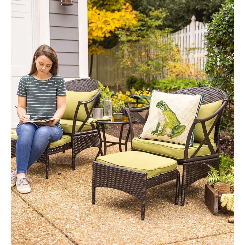 2-Person Wicker Patio Set with Light Green Cushions