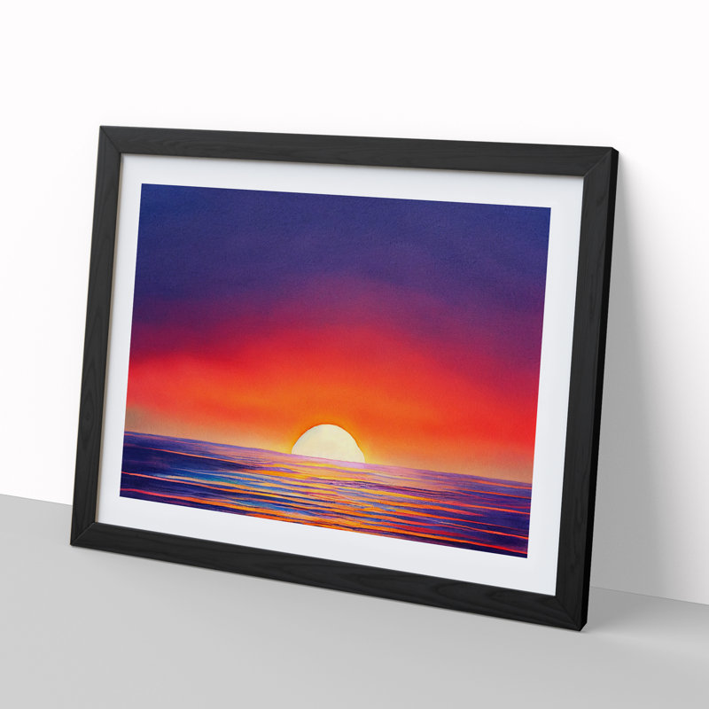 XH1022-4613X Harmonious Sunset Seascape - Single Picture Frame Painting, Black, 46cm H x 64cm W x 2cm D