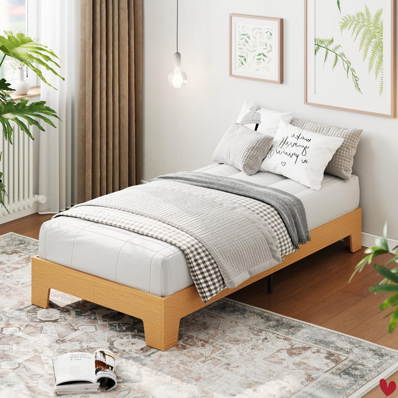Wooden Bed Frame for Mattress, Farmhouse Platform Bed with Reinforced Slats & Center Support, No Box Spring Needed, Full/Pine