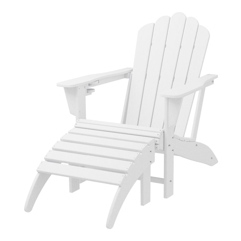 Outdoor Poly Adirondack Chair With Ottoman, White