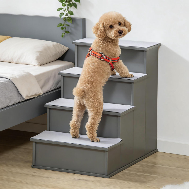 Escaliers rembourrés pour petits chiens - Accès au lit et au canapé, Gris