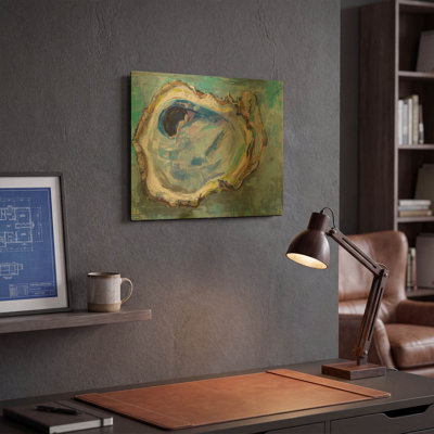 «Oyster Two» par Jeanette Vertentes, art mural en métal doré, 16 po x 12 po