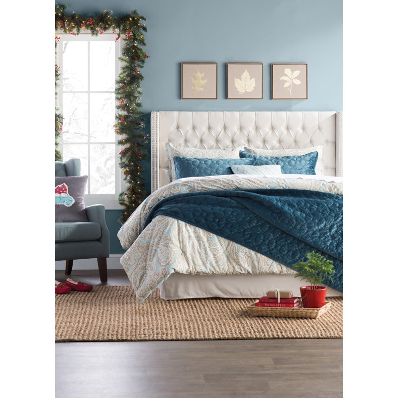  Ronan Cotton Paisley Comforter Set, Blue, Full/Queen Comforter + 2 Shams + 2 Throw Pillows
