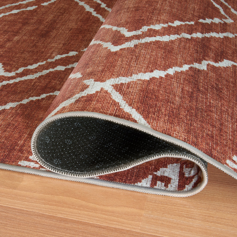 Kentre Jax Moroccan Orange Machine Washable Area Rug, Round 6'