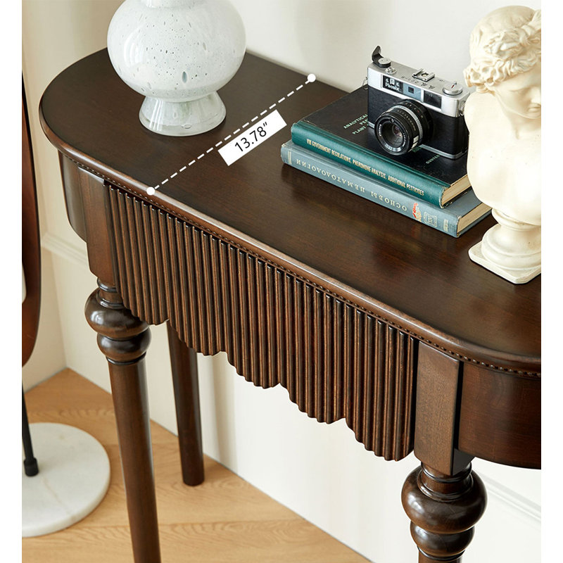 38.58" Walnut color Half Moon Solid Wood Console Table