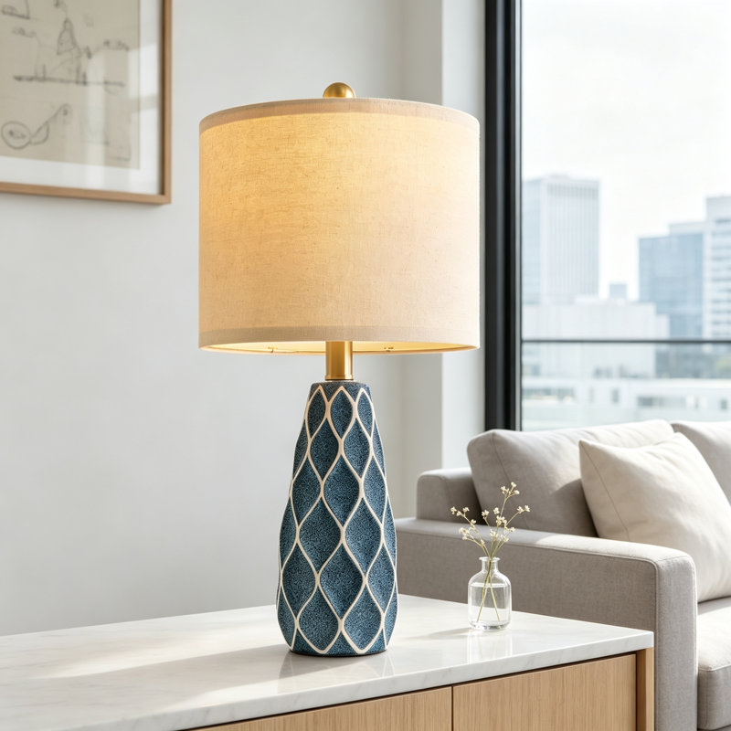 Ensemble de 2 lampes de table en céramique, lampe de chevet Boho, Bleu, H 20,75 po x l 10 po x P 10 po