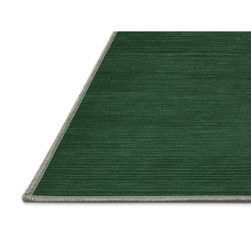 Machine Washable Solid Green Area Rug, Runner 2' x 5'
