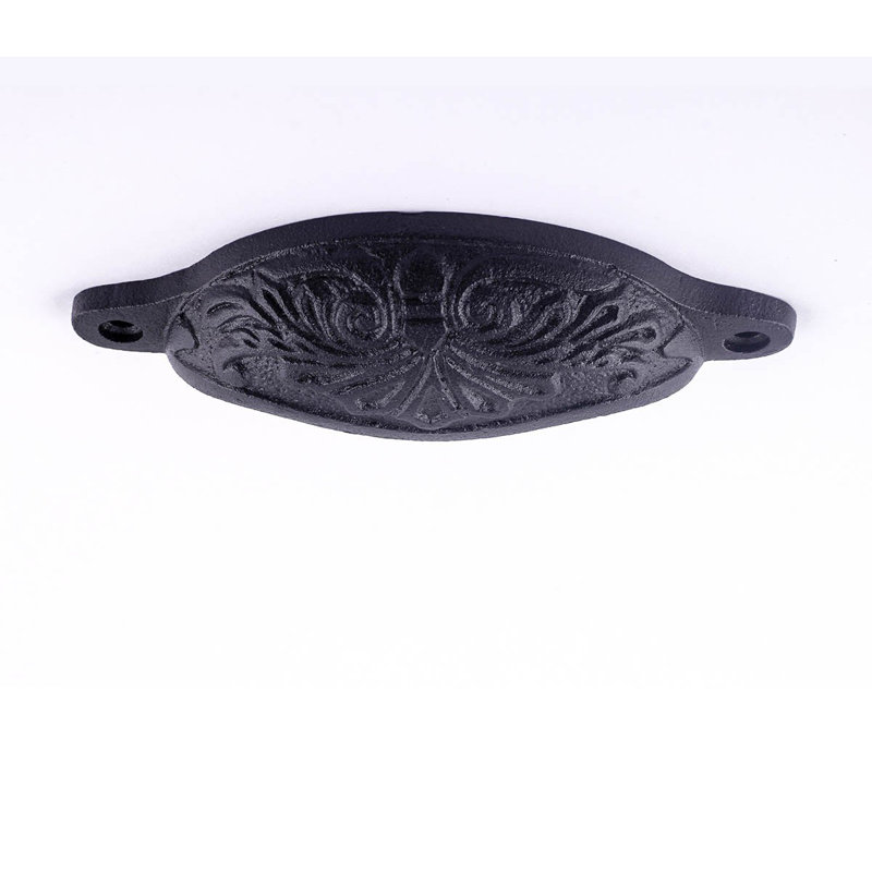 Antique Black Wrought Iron Floral Cup Pulls with Mounting Hardware