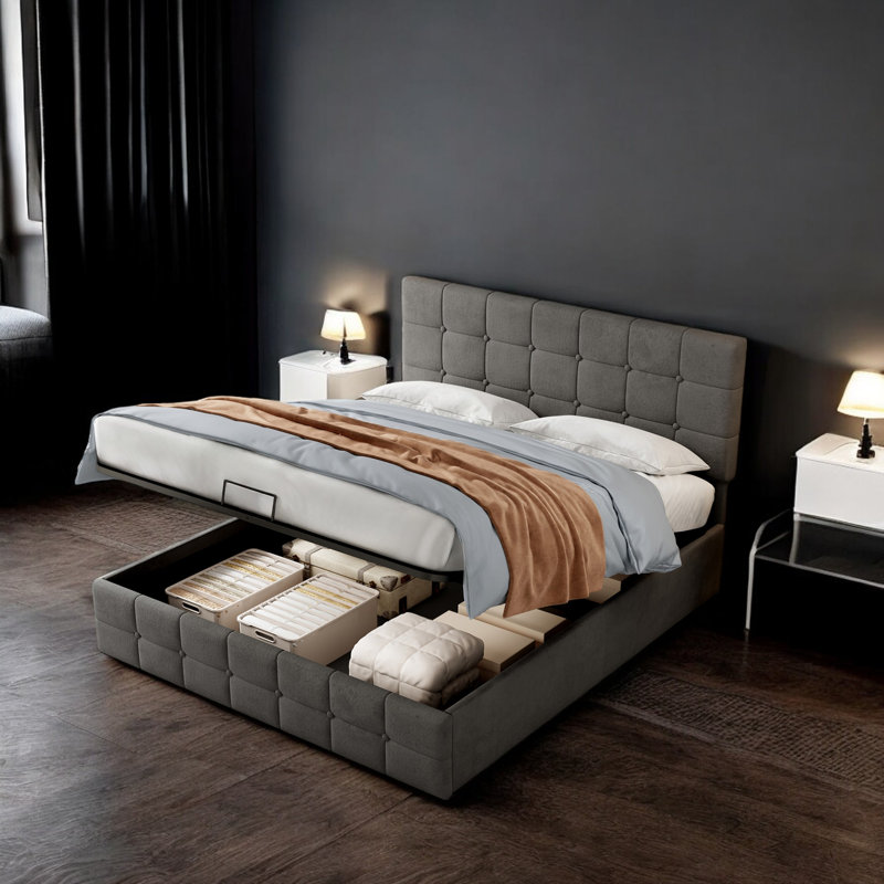 Aaris Upholstered Ottoman Storage Bed, Grey