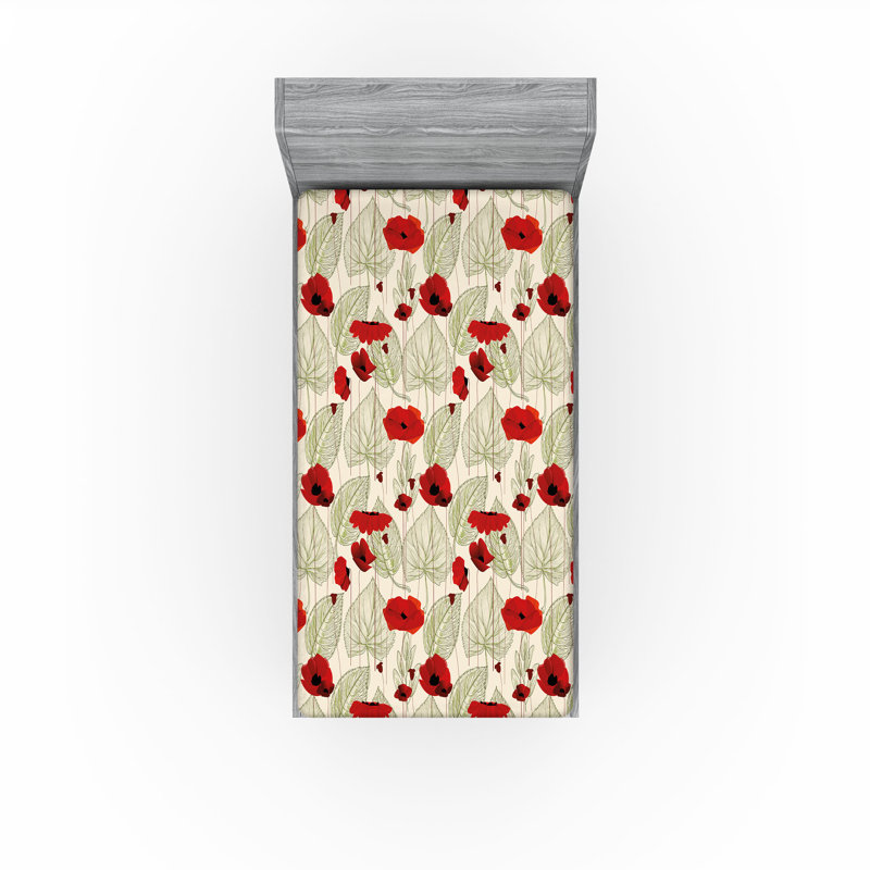 Drap-housse Ambesonne, paquet de 2, Écarlate / vert fougère / floral beige, Drap-housse simple TG