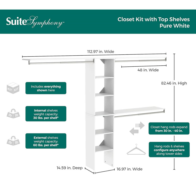 Wall Mounted Closet System, Pure White