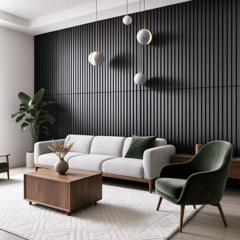 Wood batten soundproof wallboard, 45.27 "x 23.62", 2-piece, 3D decorative soundproof panel, suitable for home and studio.