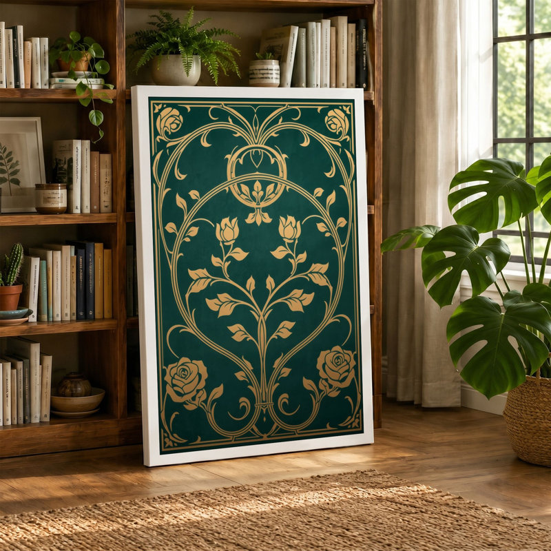 Gilded Urn Botanical - Wrapped Canvas, 24x16 - 61.0 x 40.6 cm, Black Border