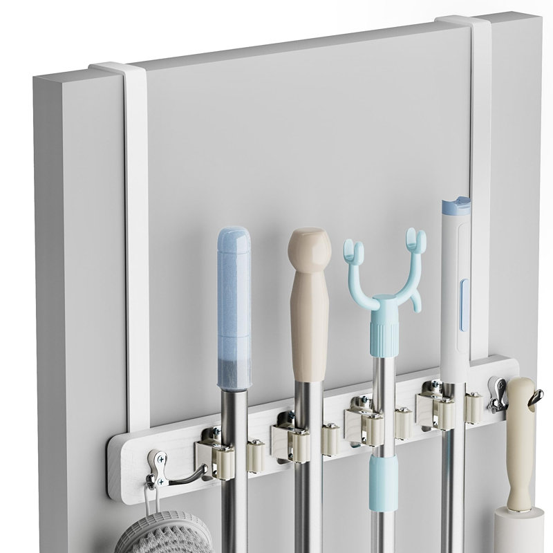 Over the Door Broom and Mop Holder, White