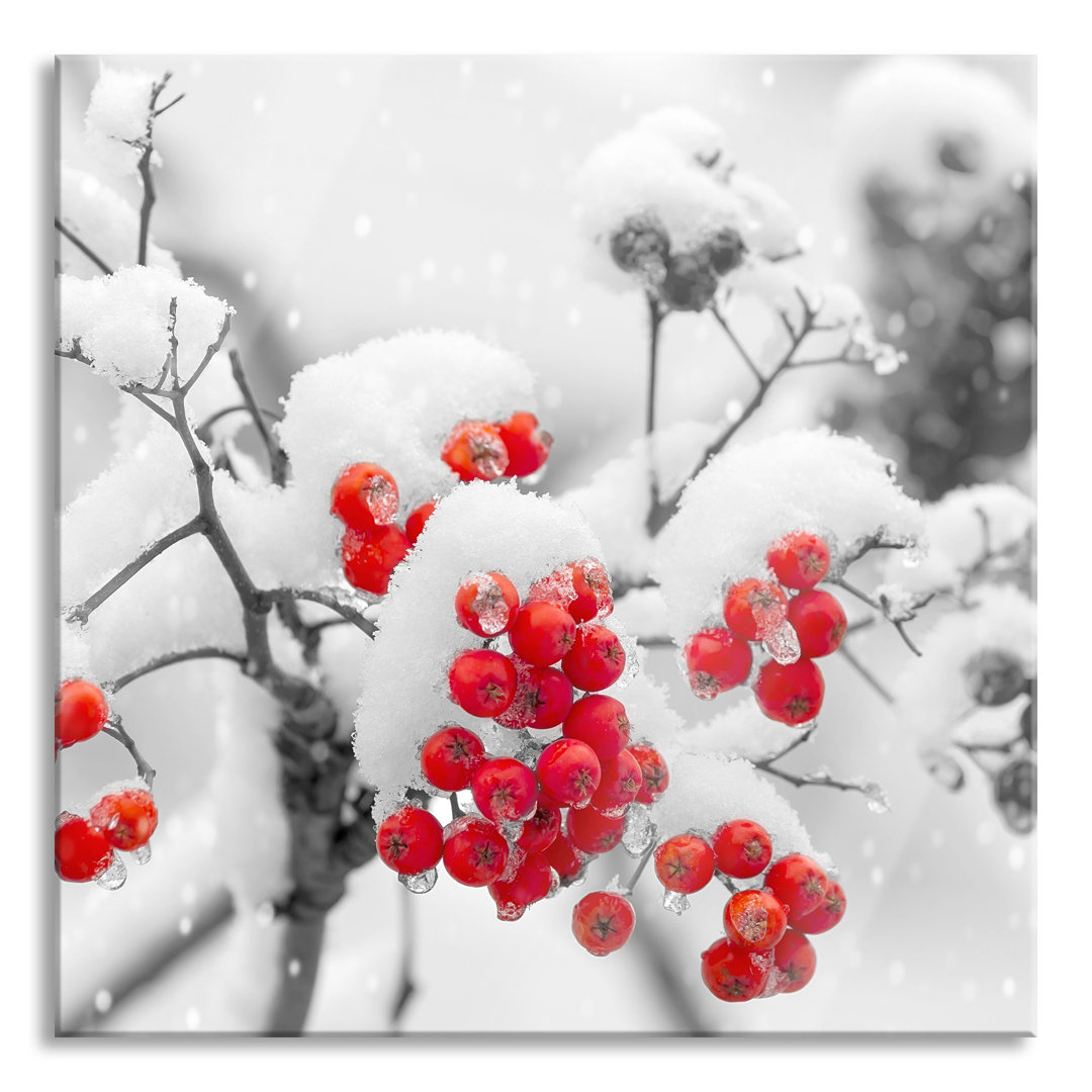 Glasbild Rote Vogelbeeren im Winter