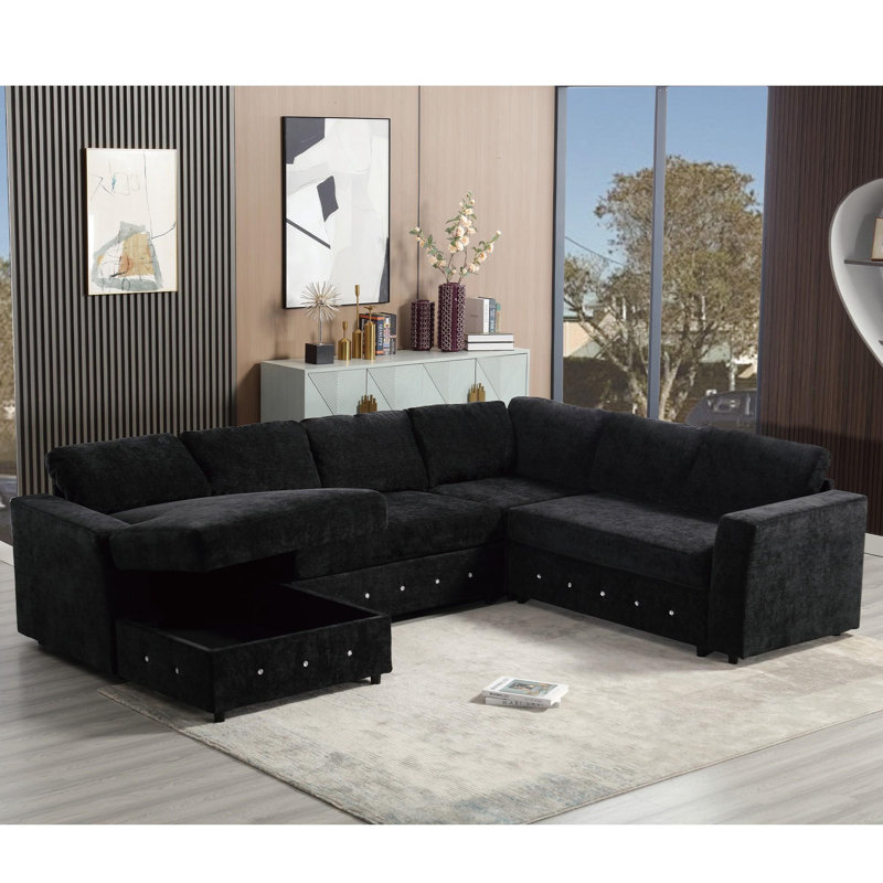 Canapé moderne à 6 places, Chenille noir