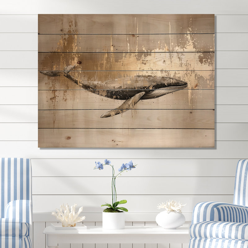 Aquarelle de baleines, horizon glam, baleine, impression sur bois doré sur bois de pin naturel, H 10 po x l 20 po