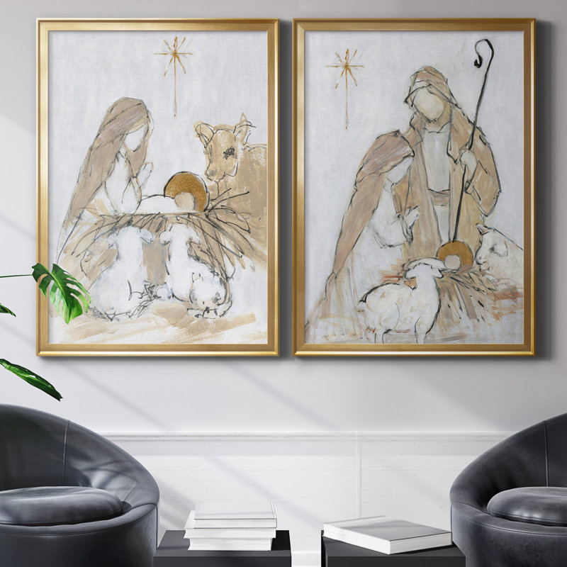 Sainte nuit, ensemble de 2 impressions, H 18,5 po x l 49 po, Toile encadrée, Doré