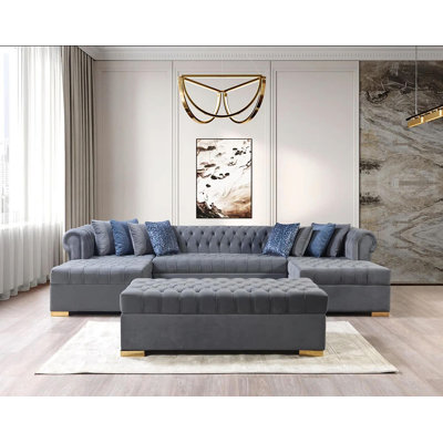 Jelinek Velvet Sectional & Ottoman