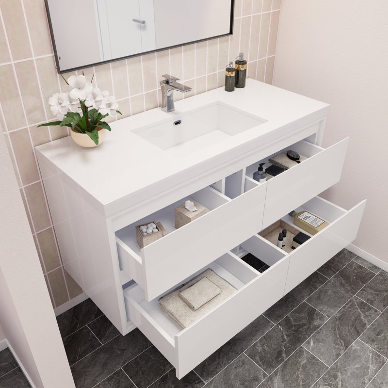 Azden 48" Wall-Mounted Single Bathroom Vanity Set, High Gloss White