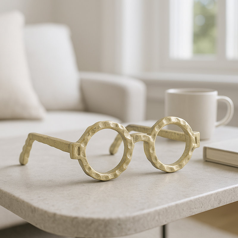 Secor Metal Eyeglasses Sculpture, 3" H x 7" W x 7" D, Gold
