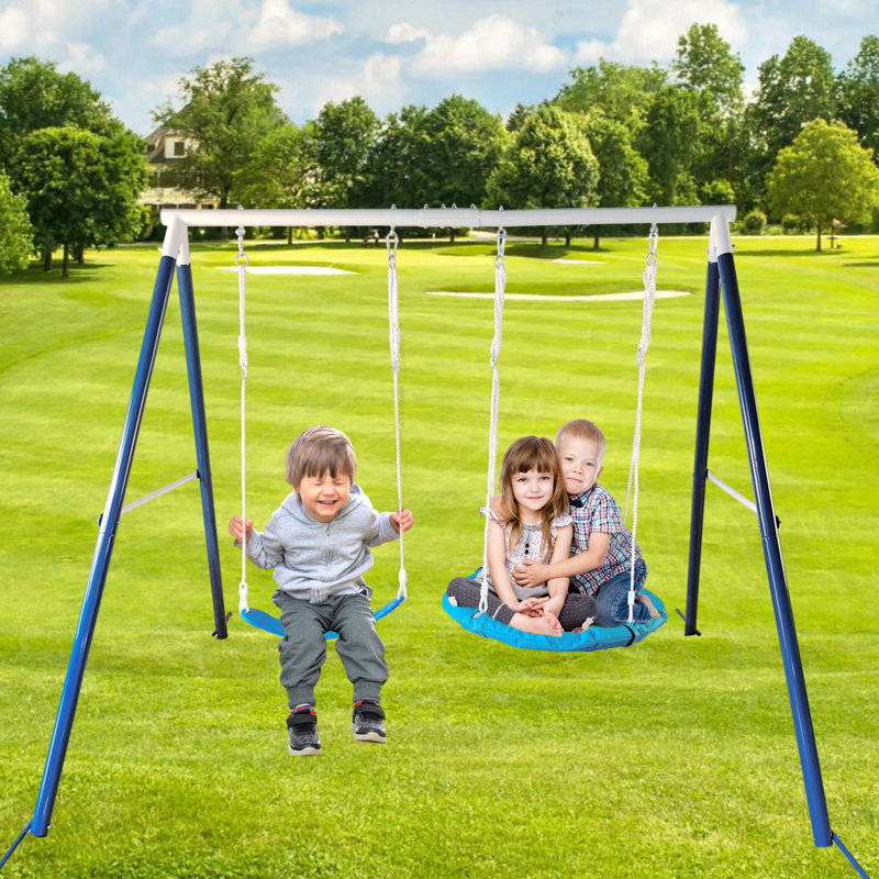 Portique de balançoire en métal pour enfants avec soucoupe