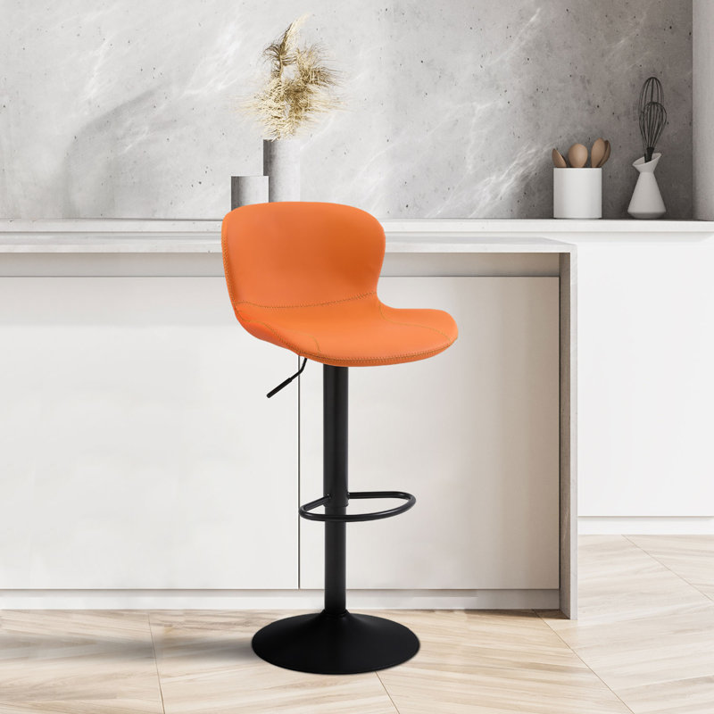 Swivel Upholstered Adjustable Height Counter Stool with Metal Frame, 1, Orange