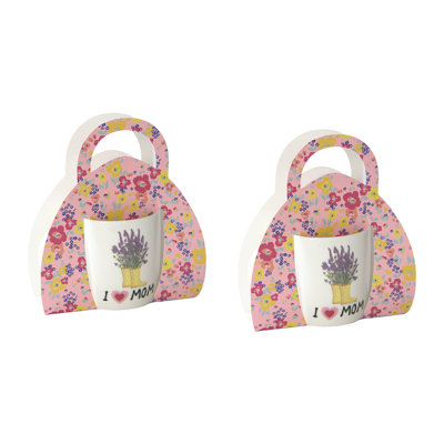 Ensemble de 2 tasses en céramique Marlee dans un emballage cadeau I Love Mom - lavande en bottes