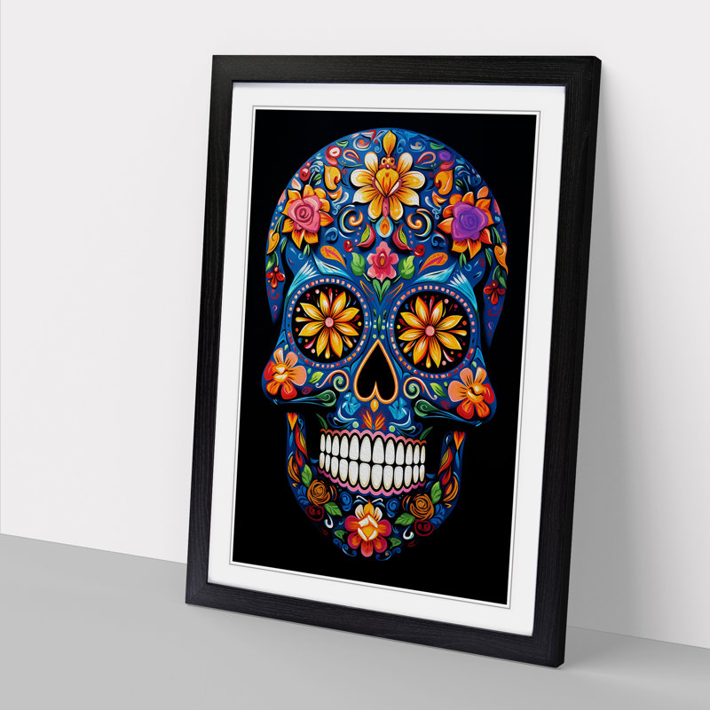 XYZ-FRM-V1223-1595 Sugar Skull Orphism - Single Picture Frame Print on Wood, Black, 34cm H x 25cm W x 2cm D