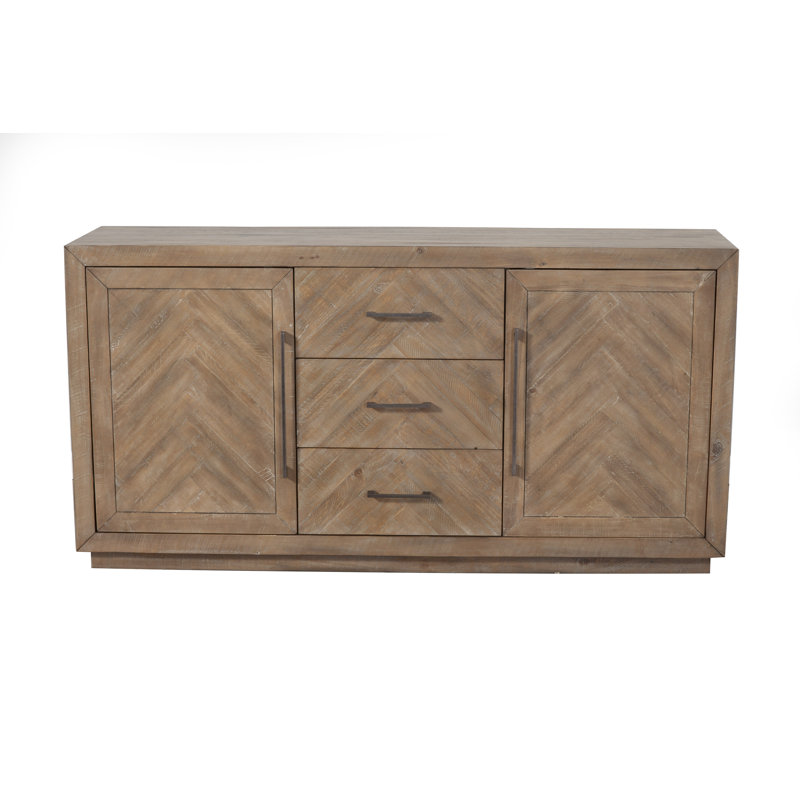 Aiden 62" Weathered Brown Pine Sideboard with Brass Hardware