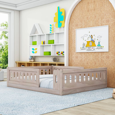 Full Wood Platform Bed With Guardrail
