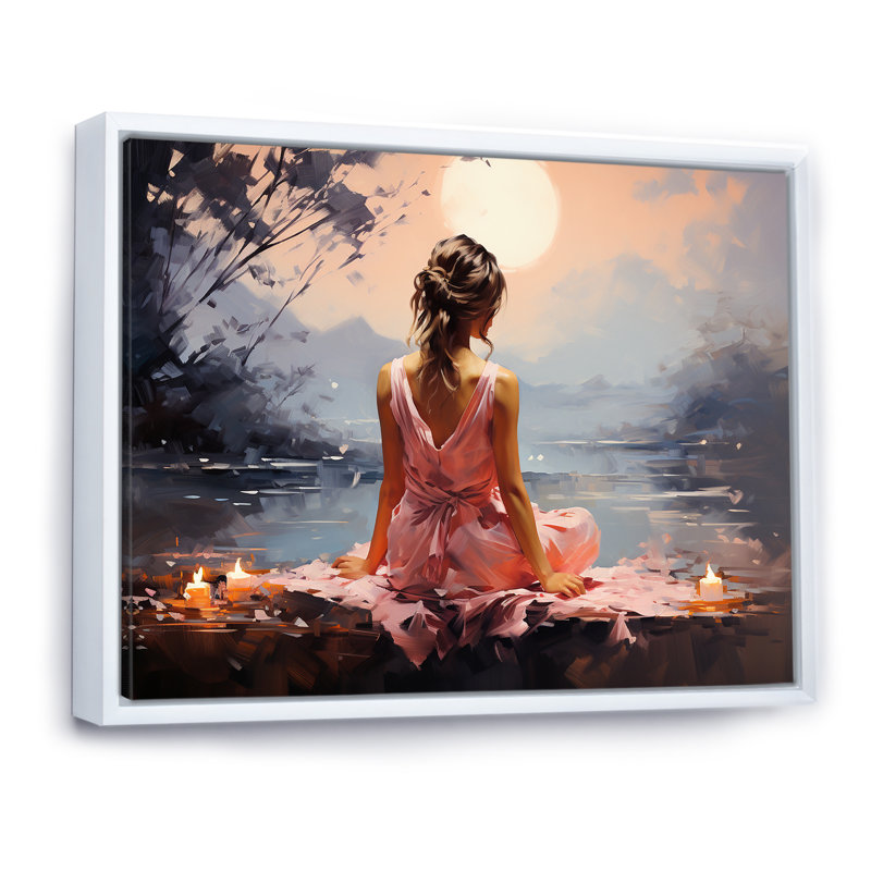 «Pink Yoga Mediation II», reproduction sur toile, H 30 po x l 40 po x P 1,5 po, Cadre flottant blanc